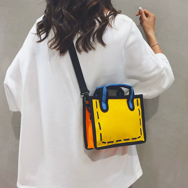 Two-Dimensional Comic Niche Young Adult Handbag Crossbody Bag Loja da Dryka Yellow