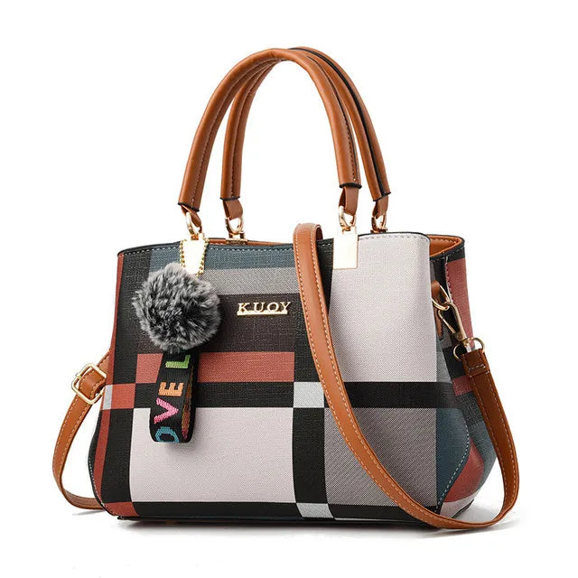 Yogodlns New Luxury Handbag Women Stitching Wild Messenger Bags Designer Brand Plaid Shoulder Bag Female Ladies Totes Loja da Dryka brown 28x15x20cm
