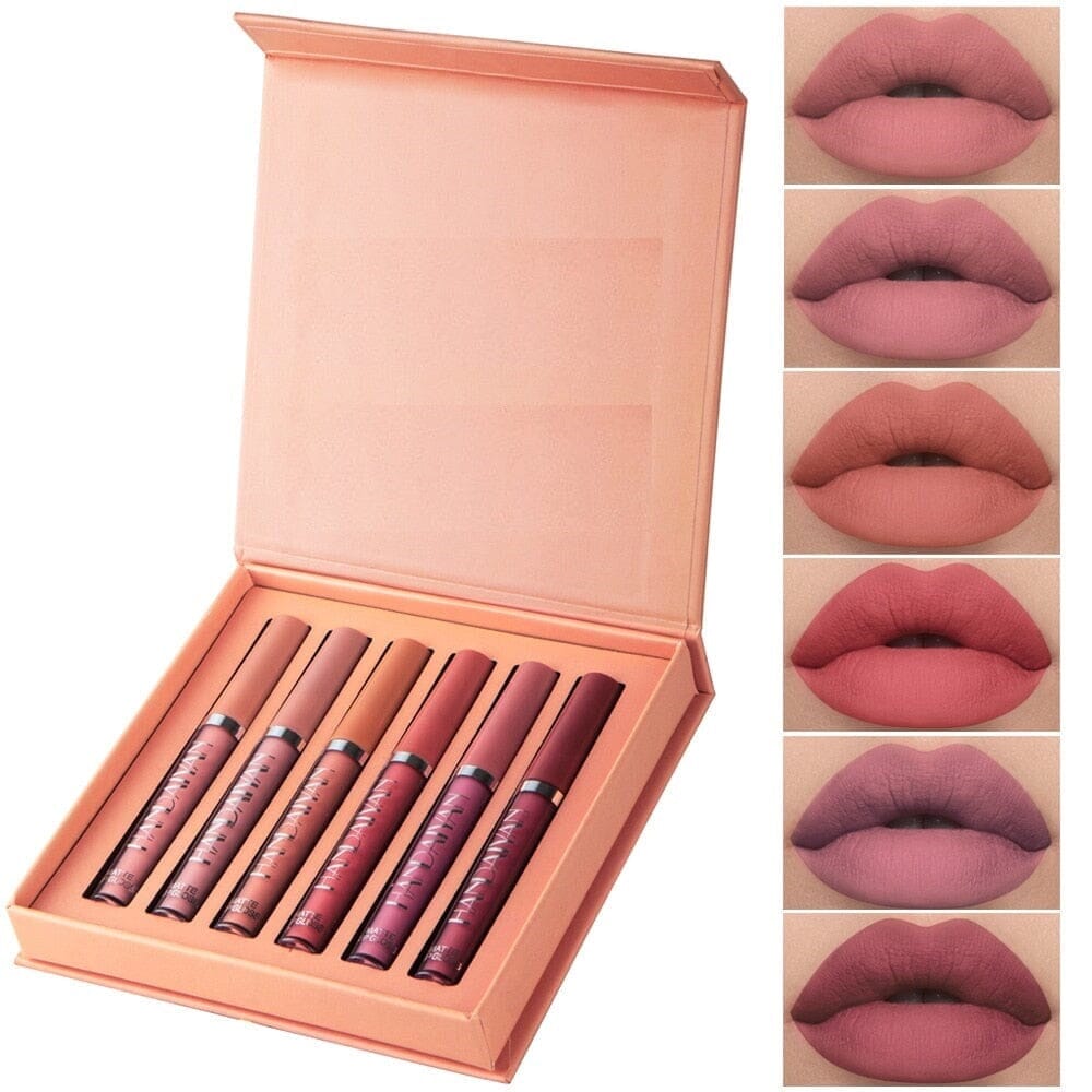 Batom Matte Glamour Handaiyan - Kit com 6 unidades Maquiagem 001 lojadadryka 6 cores suaves