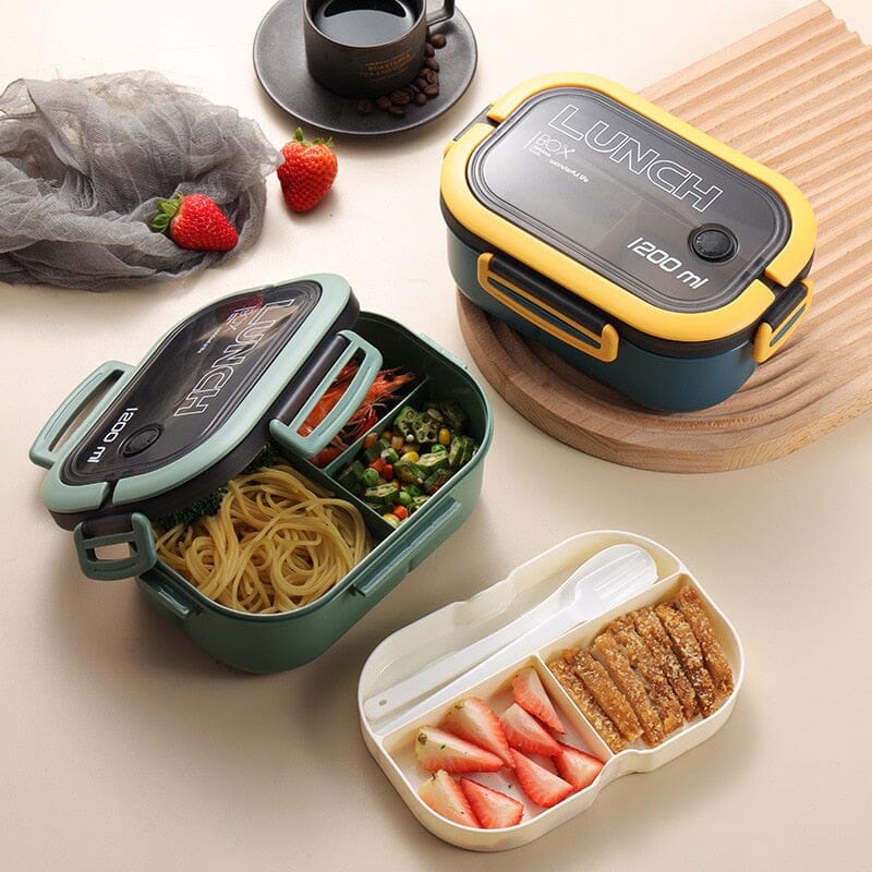 Portable Hermetic Lunch Box 2 Layer Grid Children Student Bento Box with Fork Spoon Leakproof Microwavable Prevent Odor School 0 lojadadryka