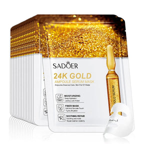 10pcs SADOER 24K Gold Facial Masks Face skincare Firming Moisturizing Hydrating Face Mask Facial Skin Care Products Loja da Dryka 