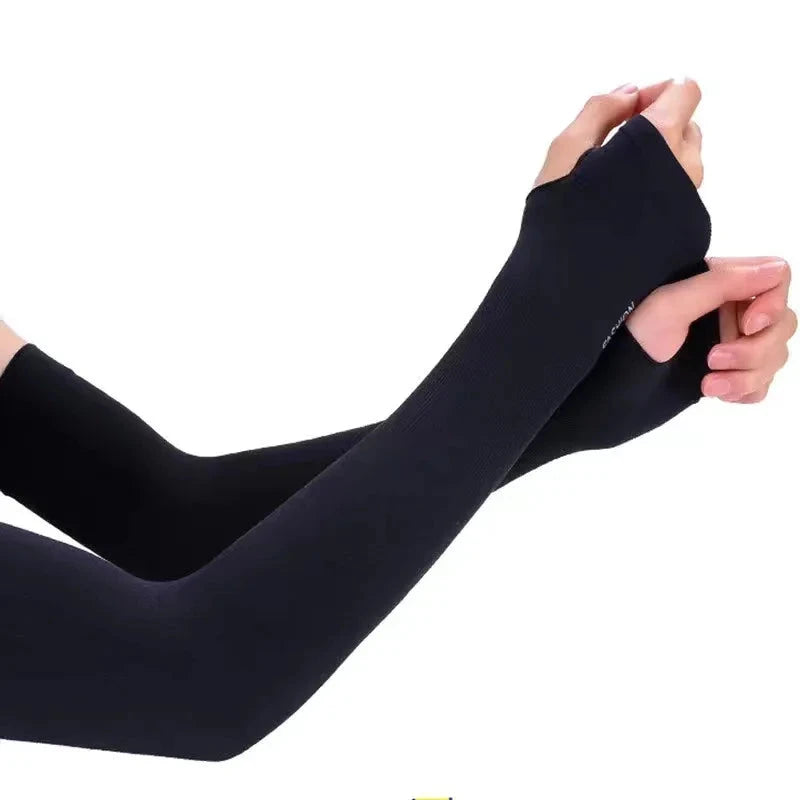 2pcs (1 Pair) Women's LCE Silk Arm Sleeve Sports Sleeve Sun Protection Hand Cover Cooling Gloves For Running Fishing Bike Loja da Dryka black 