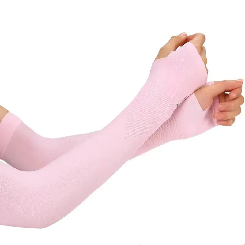 2pcs (1 Pair) Women's LCE Silk Arm Sleeve Sports Sleeve Sun Protection Hand Cover Cooling Gloves For Running Fishing Bike Loja da Dryka Pink 