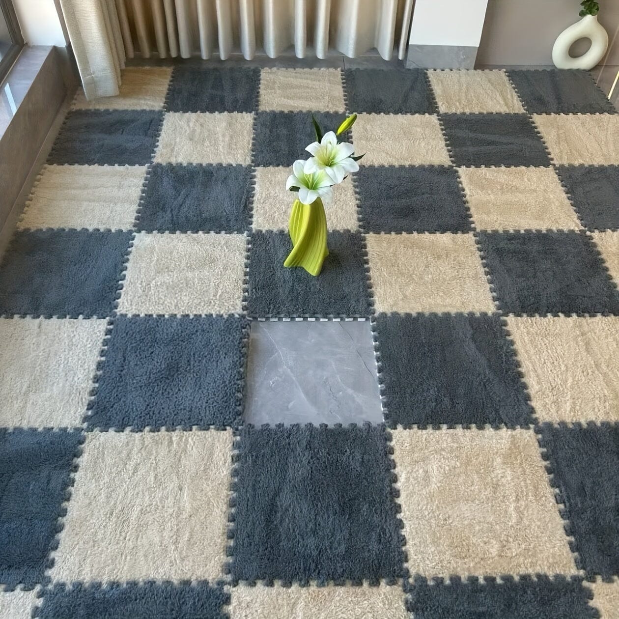 30pcs Thickened Plush Patchwork Carpet for Room, Bedroom, Cloakroom, Tatami, Rental House Renovation, Bedside Blanket, Four Seasons Game Room Loja da Dryka Gray + Camel (washable And Cuttable) Width 30cm Length 30cm Thickness 1cm (30pcs) 