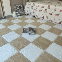 30pcs Thickened Plush Patchwork Carpet for Room, Bedroom, Cloakroom, Tatami, Rental House Renovation, Bedside Blanket, Four Seasons Game Room Loja da Dryka White + Camel (washable And Cuttable) Width 30cm Length 30cm Thickness 1cm (30pcs) 