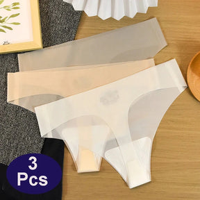 3PCS Transparent Thong Panties Women Ultra-thin Sense Sexy Female Seamless Low-waist Solid Color G-string Quick Drying Underwear Loja da Dryka 