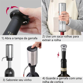 Abridor de Vinho Elétrico em Inox 4 em 1 - Easy Wine casa - abridor vinho Loja da Dryka 