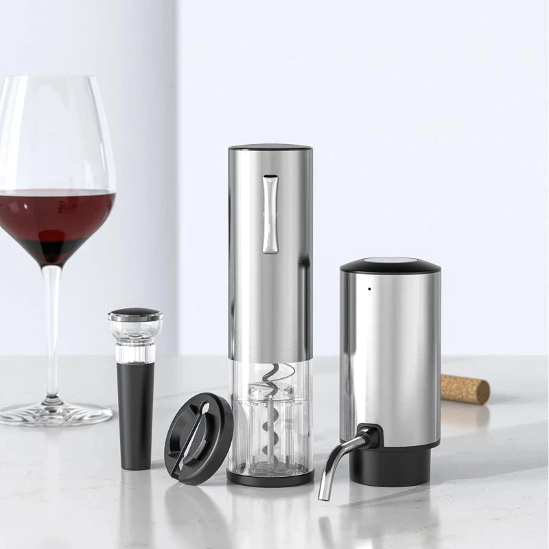 Abridor de Vinho Elétrico em Inox 4 em 1 - Easy Wine Loja da Dryka 