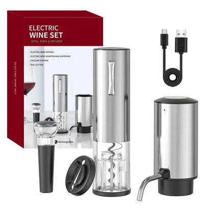 Abridor de Vinho Elétrico em Inox 4 em 1 - Easy Wine Loja da Dryka Kit 4 em 1 