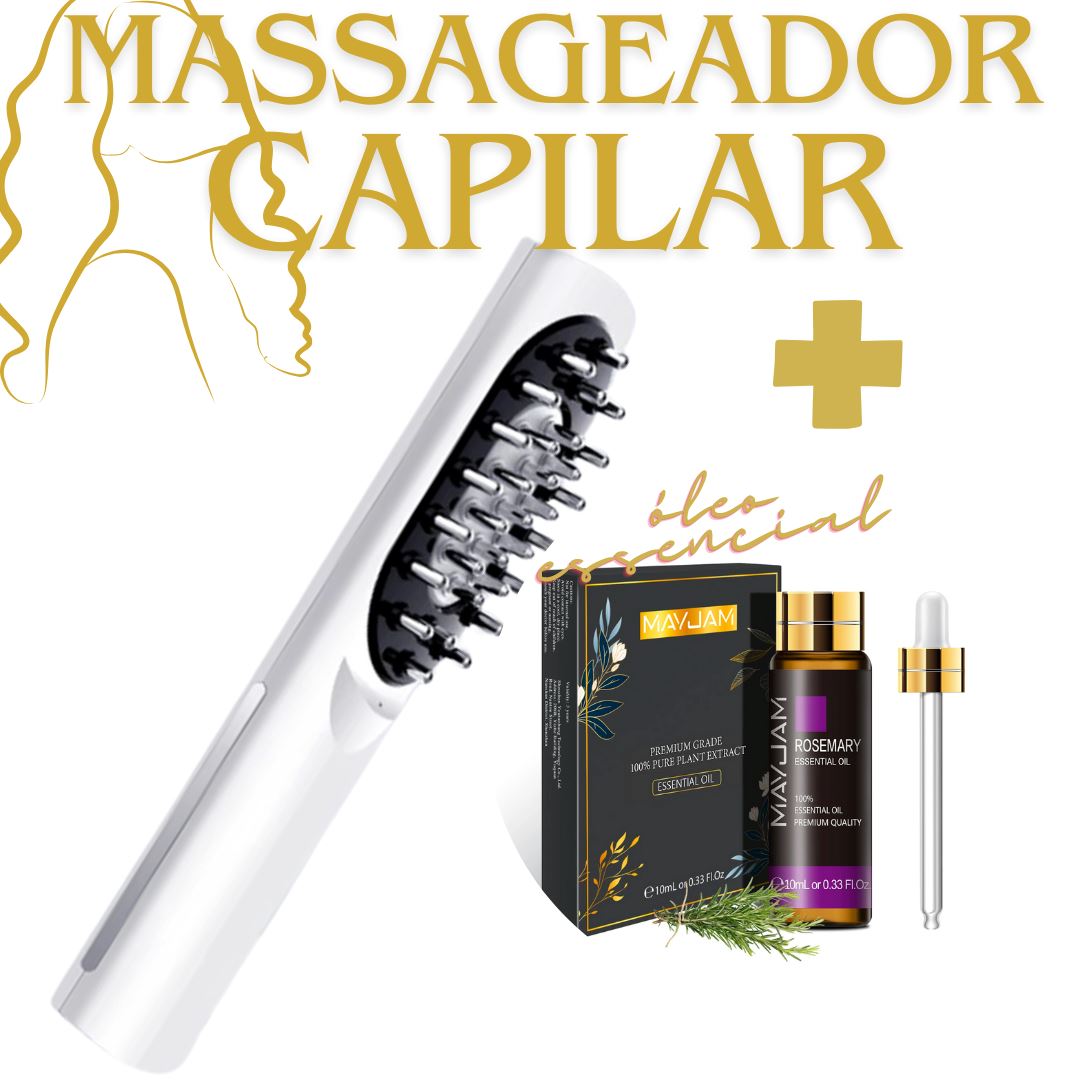 Aparelho de Massagem Capilar + Óleo Essencial beleza 037 Loja da Dryka Branco Alecrim 