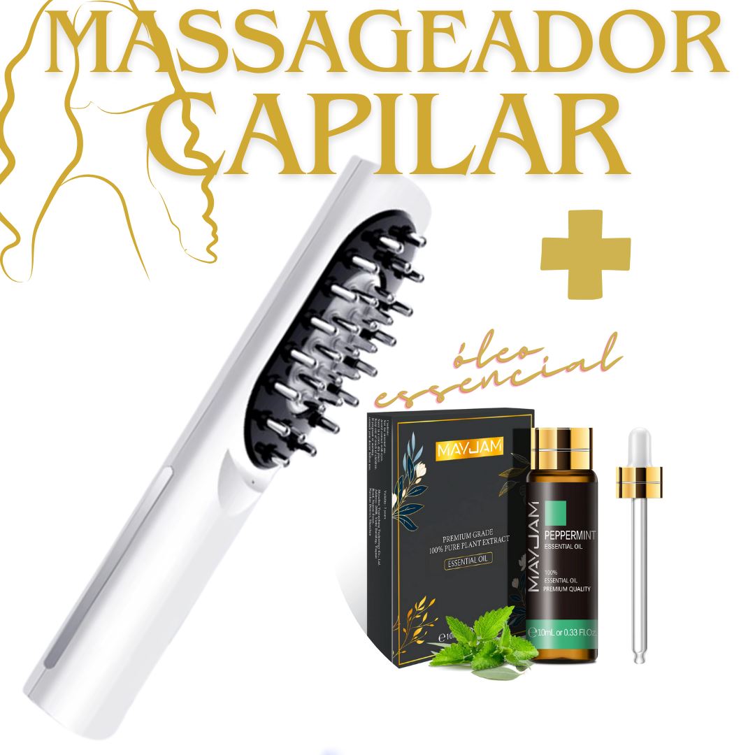 Aparelho de Massagem Capilar + Óleo Essencial beleza 037 Loja da Dryka Branco Hortelã Pimenta 