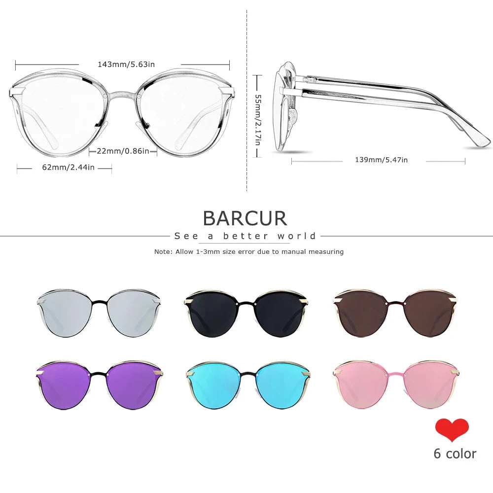 BARCUR Luxury Polarized Sunglasses Women Round Sun Glassess Ladies Lunette De Soleil Femme Loja da Dryka 