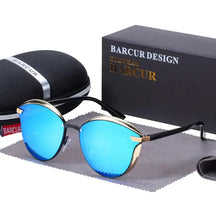 BARCUR Luxury Polarized Sunglasses Women Round Sun Glassess Ladies Lunette De Soleil Femme Loja da Dryka Blue CHINA BARCUR