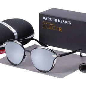 BARCUR Luxury Polarized Sunglasses Women Round Sun Glassess Ladies Lunette De Soleil Femme Loja da Dryka Silver Silver CHINA BARCUR