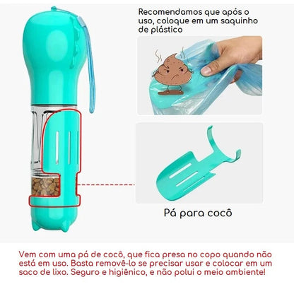 Bebedouro e alimentador Portátil Pet 3 em 1 - Slim Pet petshop- bebedouro portatil Loja da Dryka 