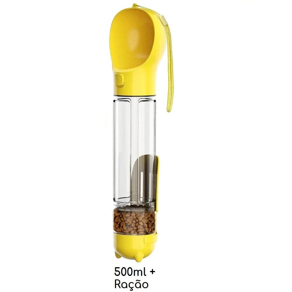 Bebedouro e alimentador Portátil Pet 3 em 1 - Slim Pet petshop- bebedouro portatil Loja da Dryka Amarelo 500ml + Espaço Ração 