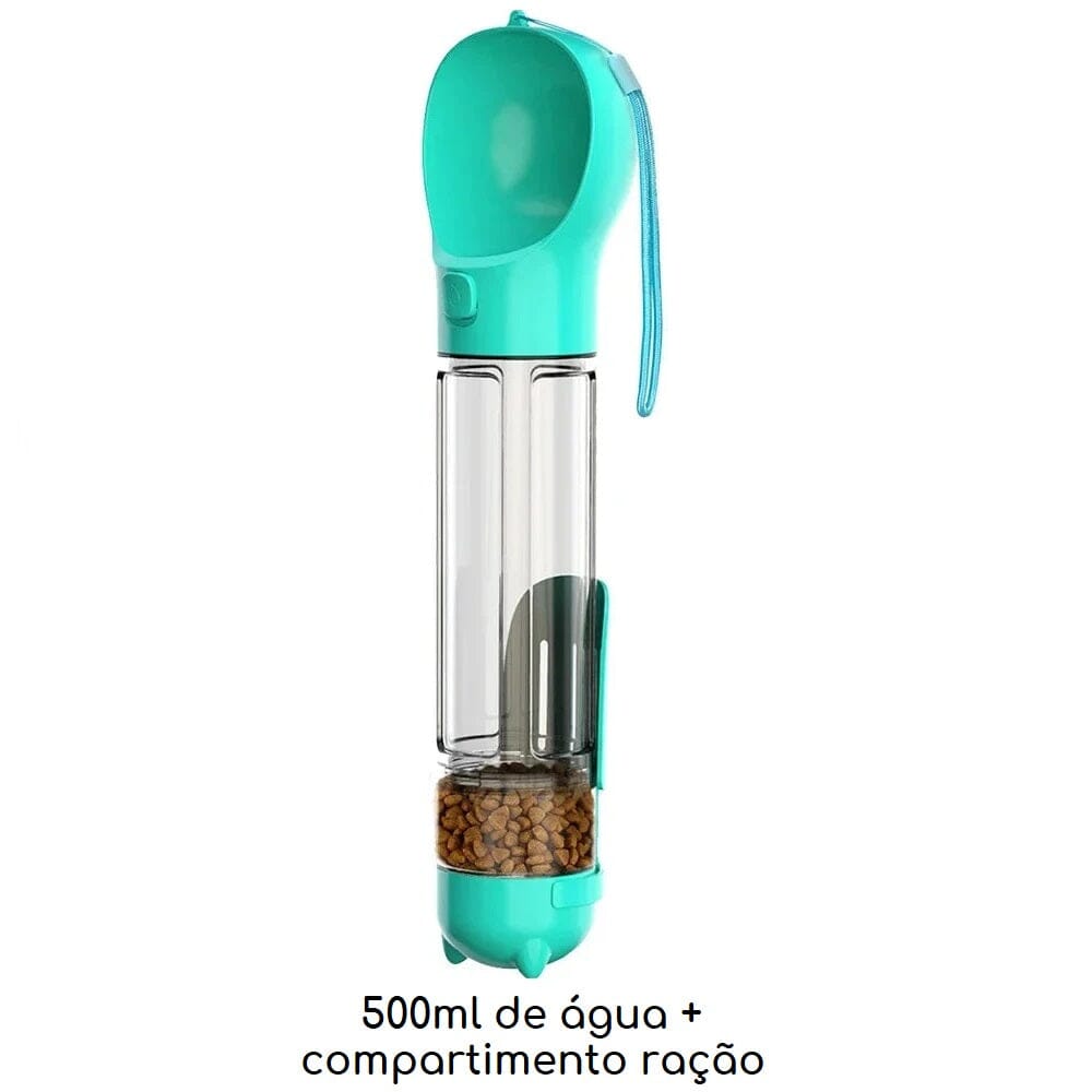 Bebedouro e alimentador Portátil Pet 3 em 1 - Slim Pet petshop- bebedouro portatil Loja da Dryka Azul 500ml + Espaço Ração 