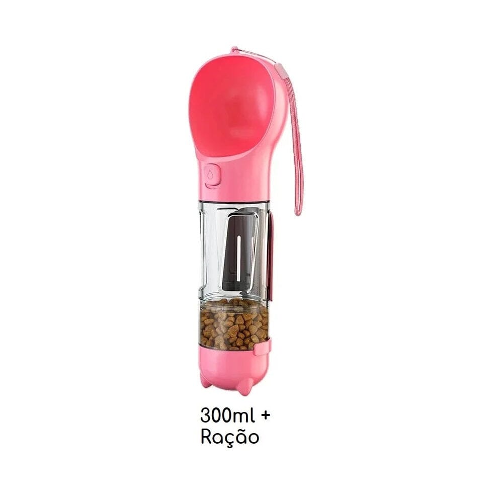Bebedouro e alimentador Portátil Pet 3 em 1 - Slim Pet petshop- bebedouro portatil Loja da Dryka Rosa 300ml + Espaço Ração 