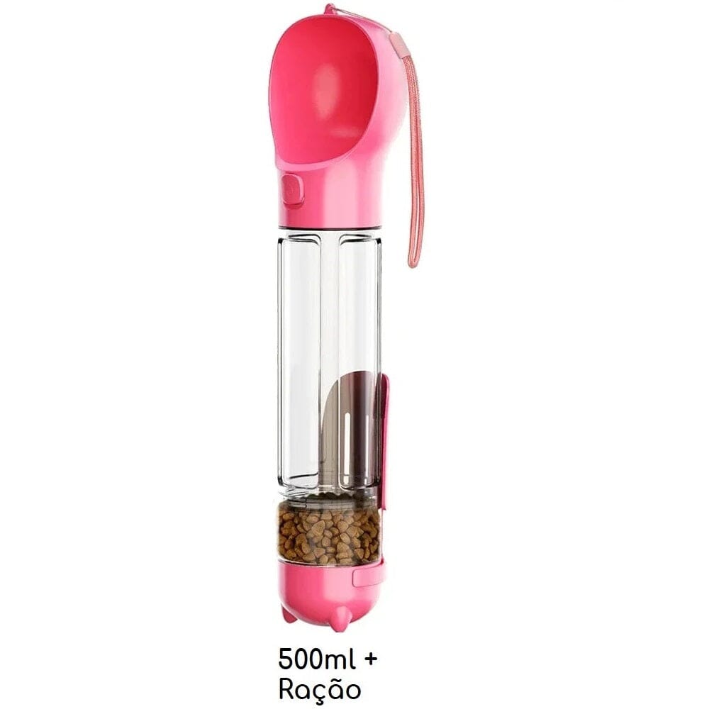 Bebedouro e alimentador Portátil Pet 3 em 1 - Slim Pet petshop- bebedouro portatil Loja da Dryka Rosa 500ml + Espaço Ração 