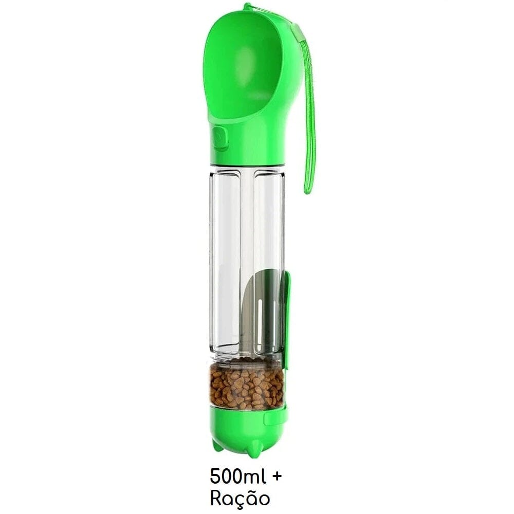 Bebedouro e alimentador Portátil Pet 3 em 1 - Slim Pet petshop- bebedouro portatil Loja da Dryka Verde 500ml + Espaço Ração 