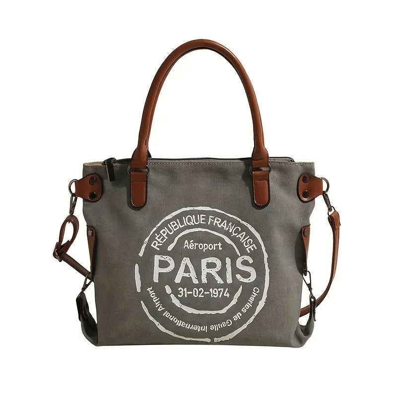 Bolsa de Lona Feminina Paris bolsa paris Loja da Dryka Cinza - Branco 