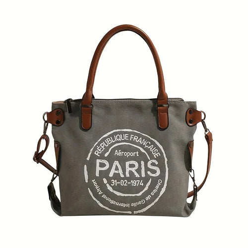 Bolsa de Lona Feminina Paris bolsa paris Loja da Dryka Cinza - Branco 