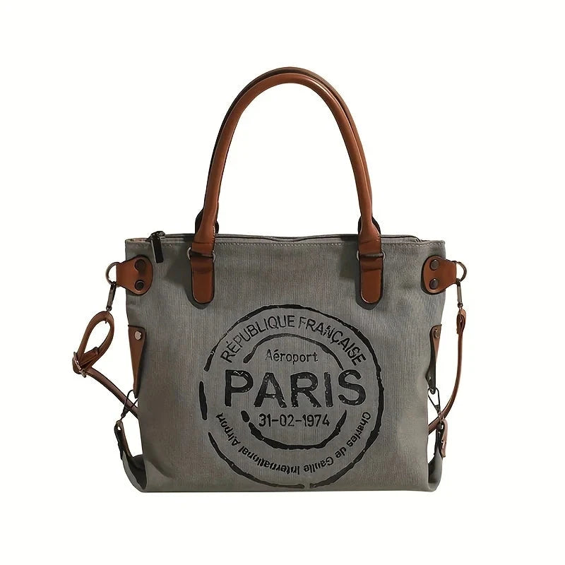 Bolsa de Lona Feminina Paris bolsa paris Loja da Dryka Cinza - Preto 