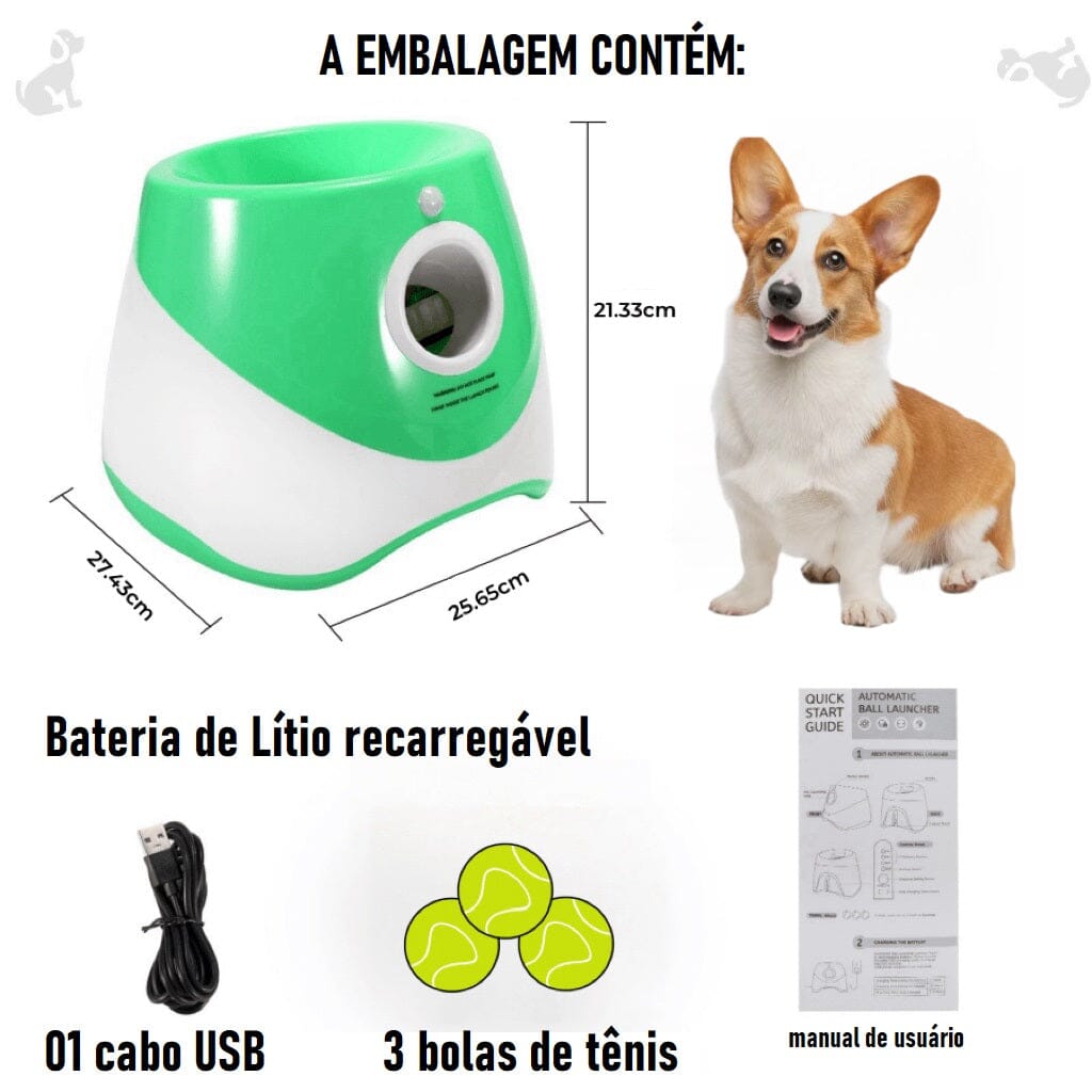 Brinquedo Lançador Automático de Bolas - Pet Ball pet shop - brinquedo lancador Loja da Dryka 
