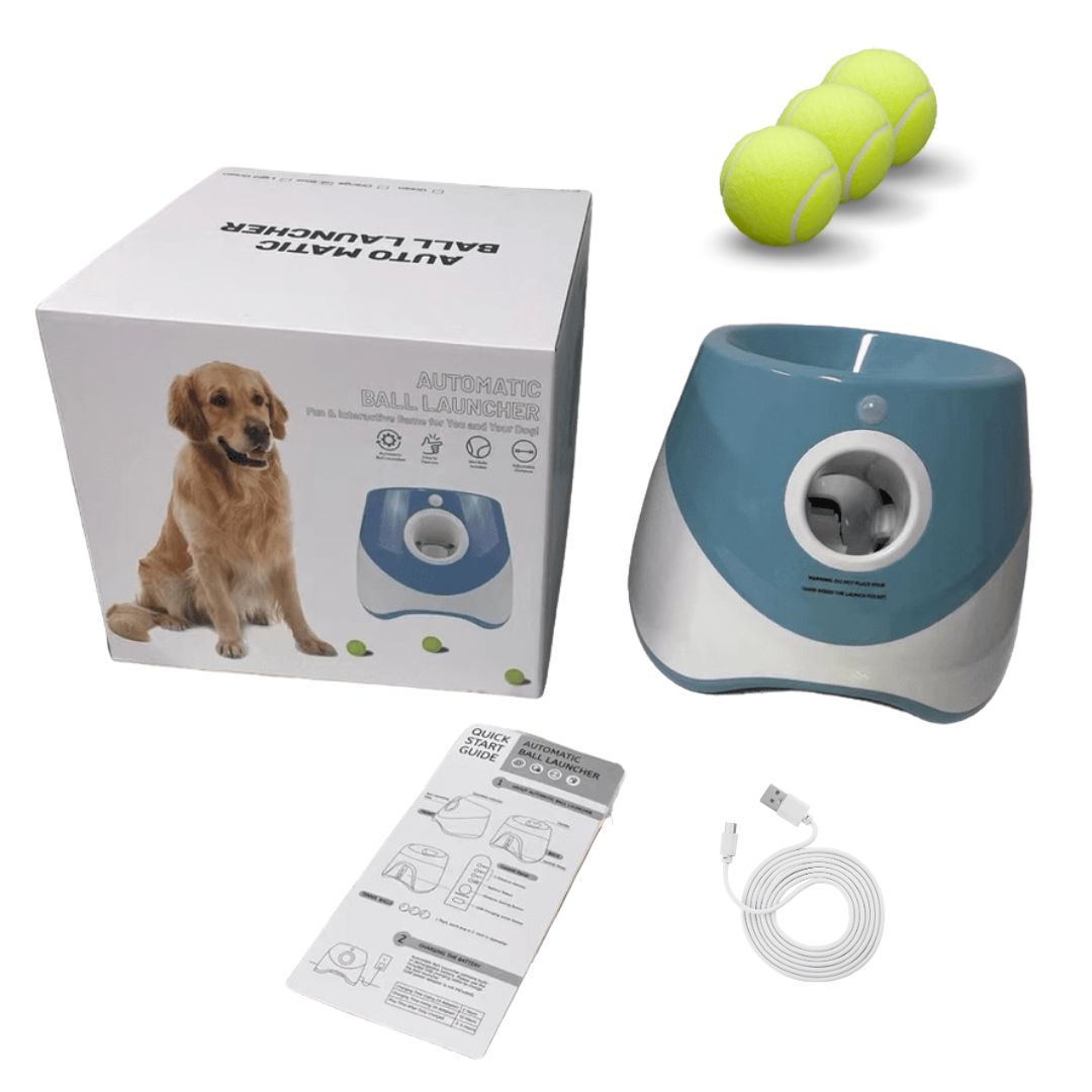 Brinquedo Lançador Automático de Bolas - Pet Ball pet shop - brinquedo lancador Loja da Dryka Azul 