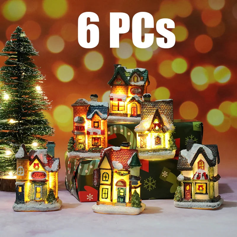 Casinhas Decorativas Iluminadas de Natal + Fita LED 2m Brinde Natal 001 Loja da Dryka KIt ABCDEF + Fita LED 2m Brinde 