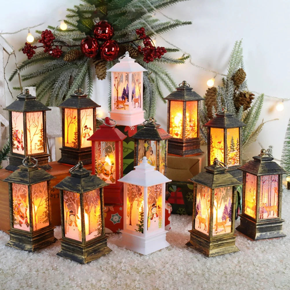 Christmas Candles Light Led Snow Deer Lantern Light Vintage Castle Santa Snowman Hanging Lantern Lamp New Year Party Decoration Loja da Dryka 