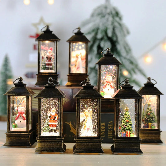 Christmas Candles Light Led Snow Deer Lantern Light Vintage Castle Santa Snowman Hanging Lantern Lamp New Year Party Decoration Loja da Dryka 