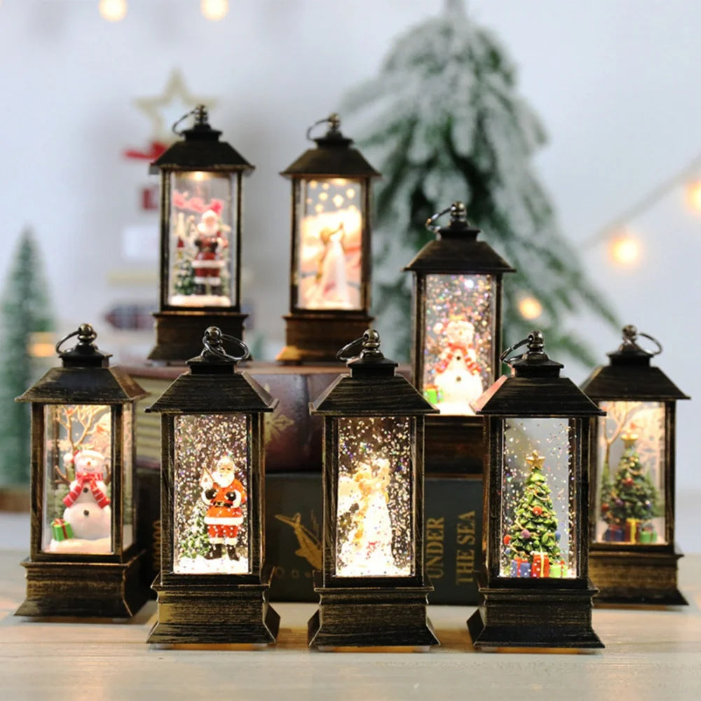 Christmas Candles Light Led Snow Deer Lantern Light Vintage Castle Santa Snowman Hanging Lantern Lamp New Year Party Decoration Loja da Dryka 