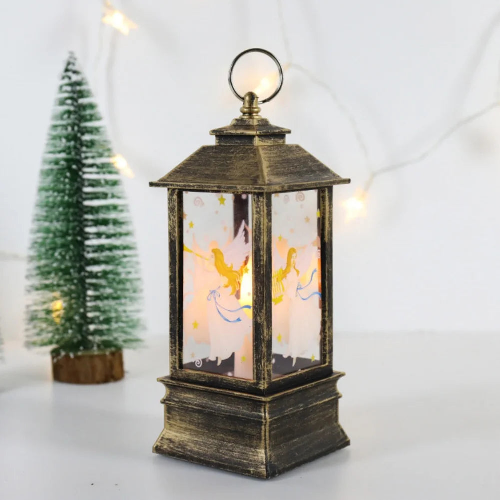 Christmas Candles Light Led Snow Deer Lantern Light Vintage Castle Santa Snowman Hanging Lantern Lamp New Year Party Decoration Loja da Dryka A15 19.5cm 