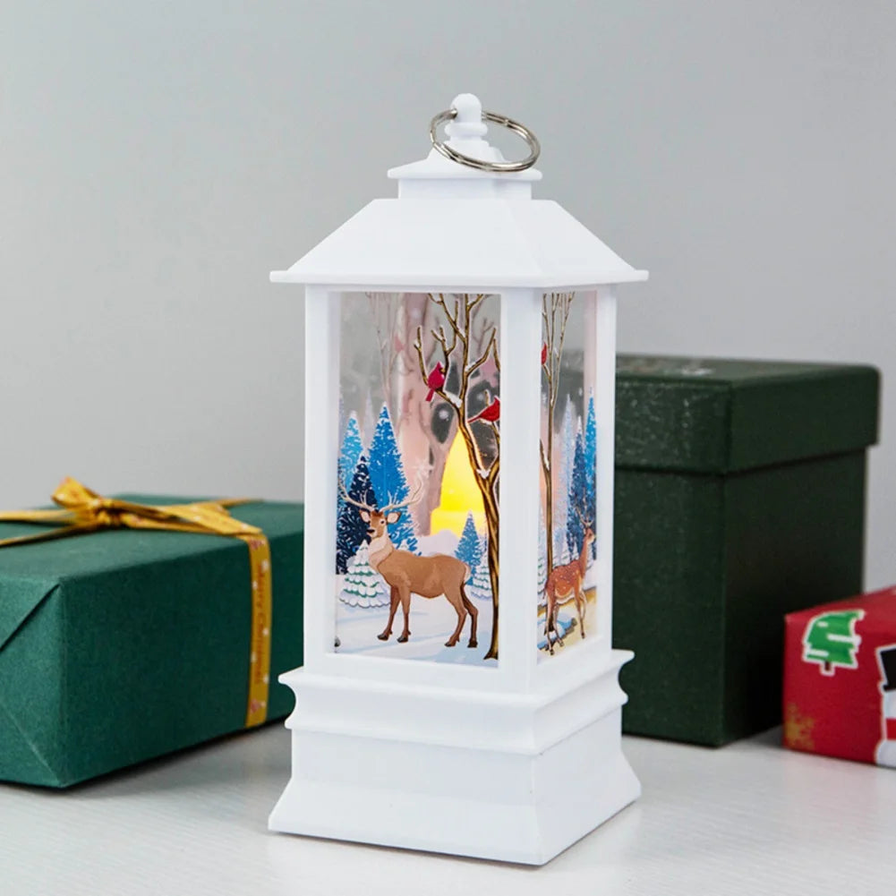 Christmas Candles Light Led Snow Deer Lantern Light Vintage Castle Santa Snowman Hanging Lantern Lamp New Year Party Decoration Loja da Dryka A19 19.5cm 