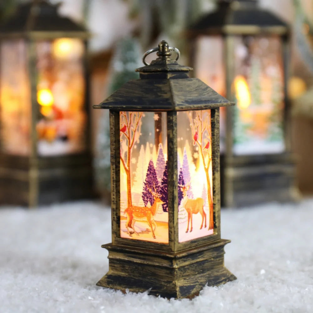 Christmas Candles Light Led Snow Deer Lantern Light Vintage Castle Santa Snowman Hanging Lantern Lamp New Year Party Decoration Loja da Dryka A6 12.5cm 