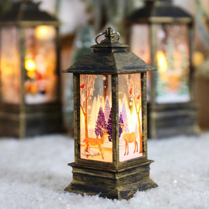 Christmas Candles Light Led Snow Deer Lantern Light Vintage Castle Santa Snowman Hanging Lantern Lamp New Year Party Decoration Loja da Dryka A6 12.5cm 