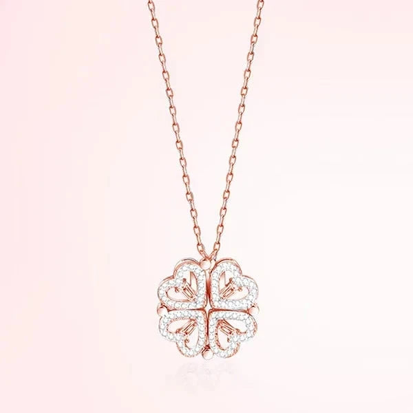 Colar Feminino 2 em 1 com Pingente Magnético - Trevo do Amor Loja da Dryka D0603 Rose Gold 