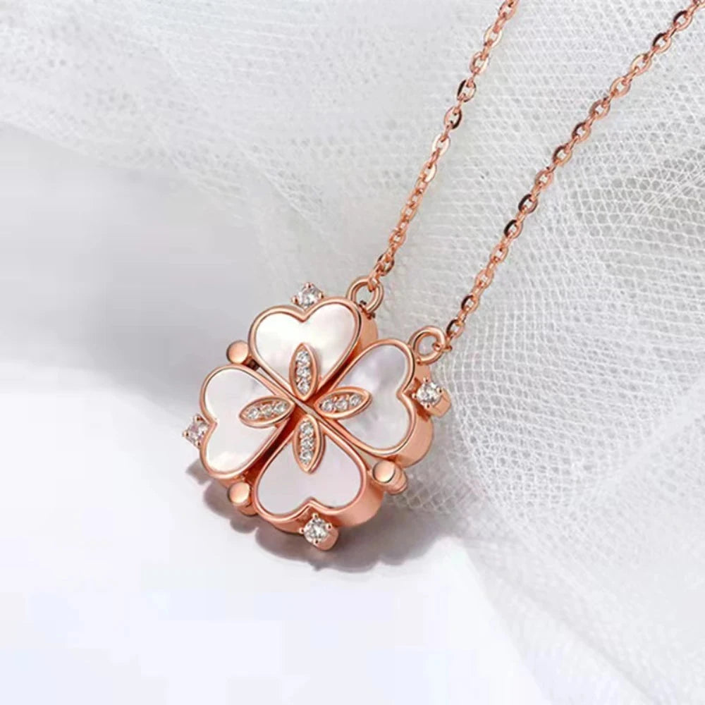 Colar Feminino 2 em 1 com Pingente Magnético - Trevo do Amor Loja da Dryka D0604 Rose Gold 