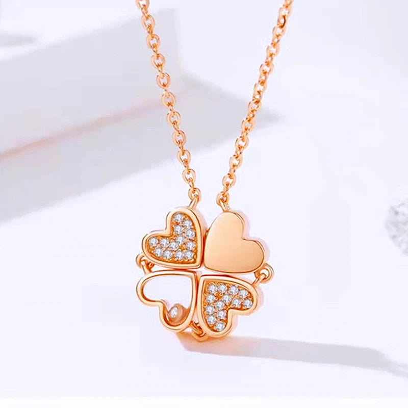 Colar Feminino 2 em 1 com Pingente Magnético - Trevo do Amor Loja da Dryka D0605 Rose Gold 