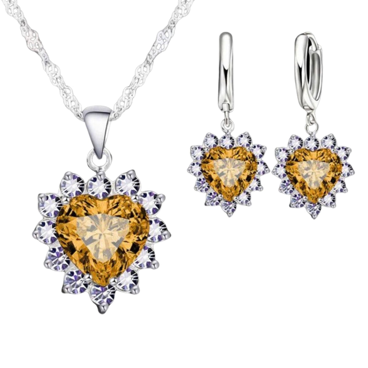 Conjunto Coração de Zircônia joia conjunto coração Loja da Dryka Amarelo 