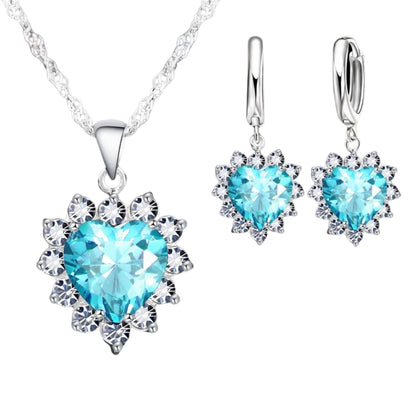 Conjunto Coração de Zircônia joia conjunto coração Loja da Dryka Azul Claro 