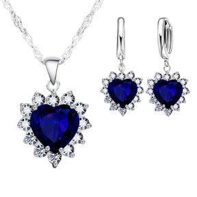 Conjunto Coração de Zircônia joia conjunto coração Loja da Dryka Azul Royal 