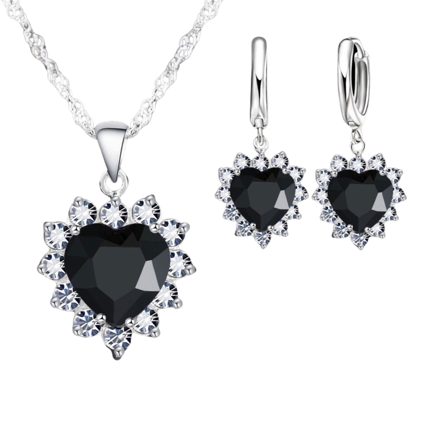 Conjunto Coração de Zircônia joia conjunto coração Loja da Dryka Preto 
