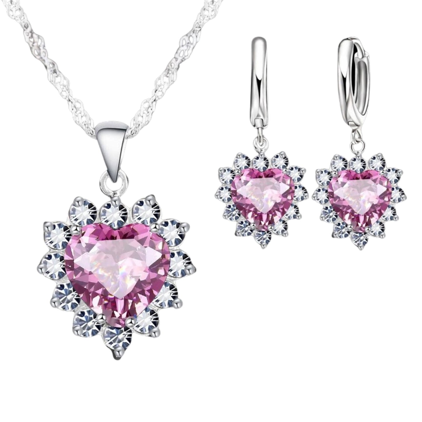 Conjunto Coração de Zircônia joia conjunto coração Loja da Dryka Rosa 