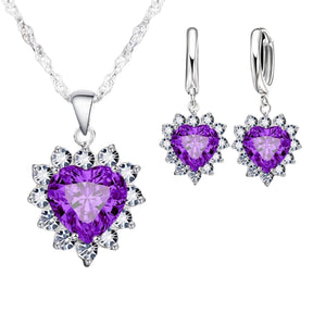 Conjunto Coração de Zircônia joia conjunto coração Loja da Dryka Roxo 