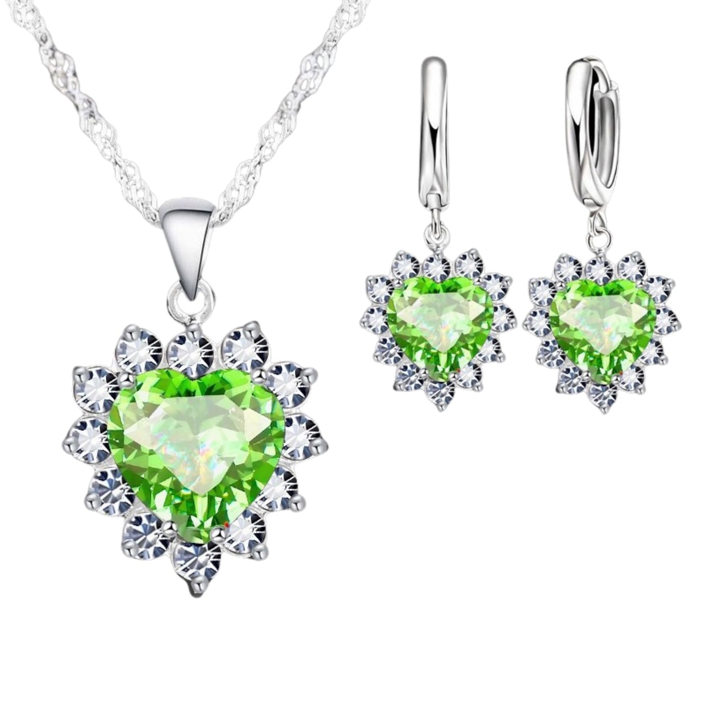 Conjunto Coração de Zircônia joia conjunto coração Loja da Dryka Verde Claro 