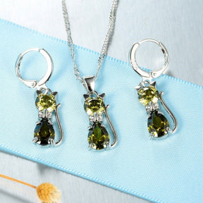 Conjunto de Joias Femininas: Brincos e Colar em Prata 925 colar e brincos gato Loja da Dryka 