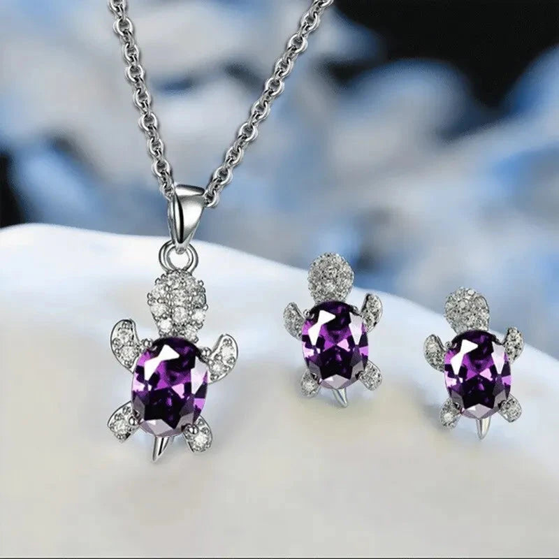 Conjunto de Joias Femininas: Brincos e Colar em Prata 925 Loja da Dryka Roxo 