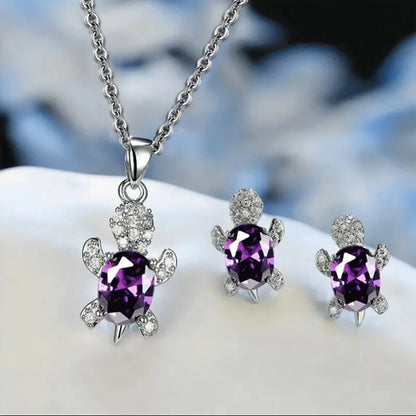 Conjunto de Joias Femininas: Brincos e Colar em Prata 925 Loja da Dryka Roxo 